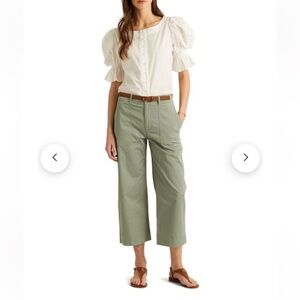 Lauren Ralph Lauren Poplin Puff-Sleeve Top Blouse Button Down In White Size 14